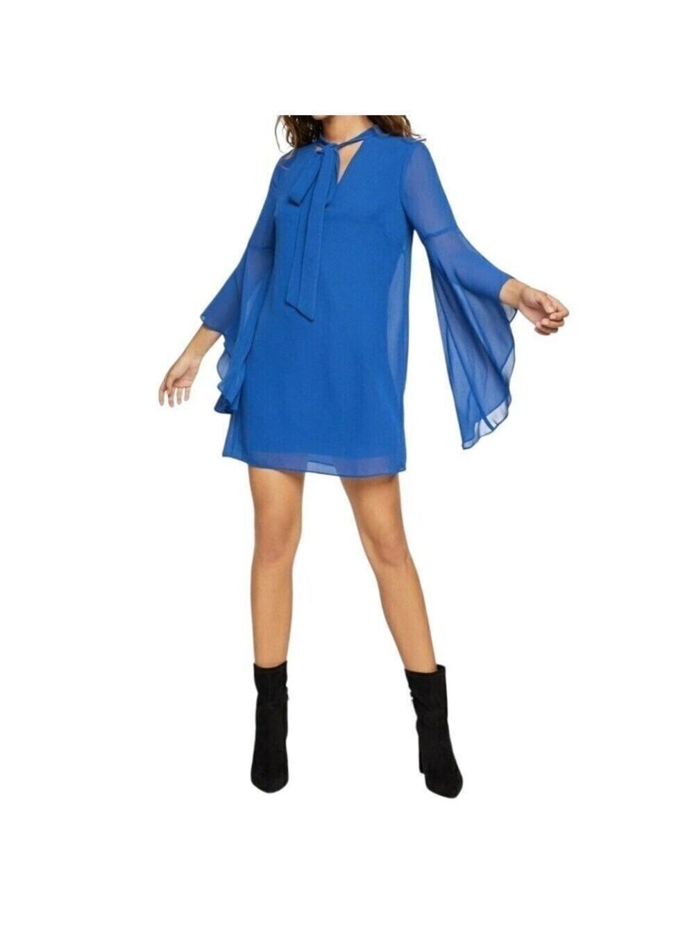 BCBGeneration NWT Neck Tie A-Line Flutter Bell Sleeve Chiffon Mini Dress Sz XS